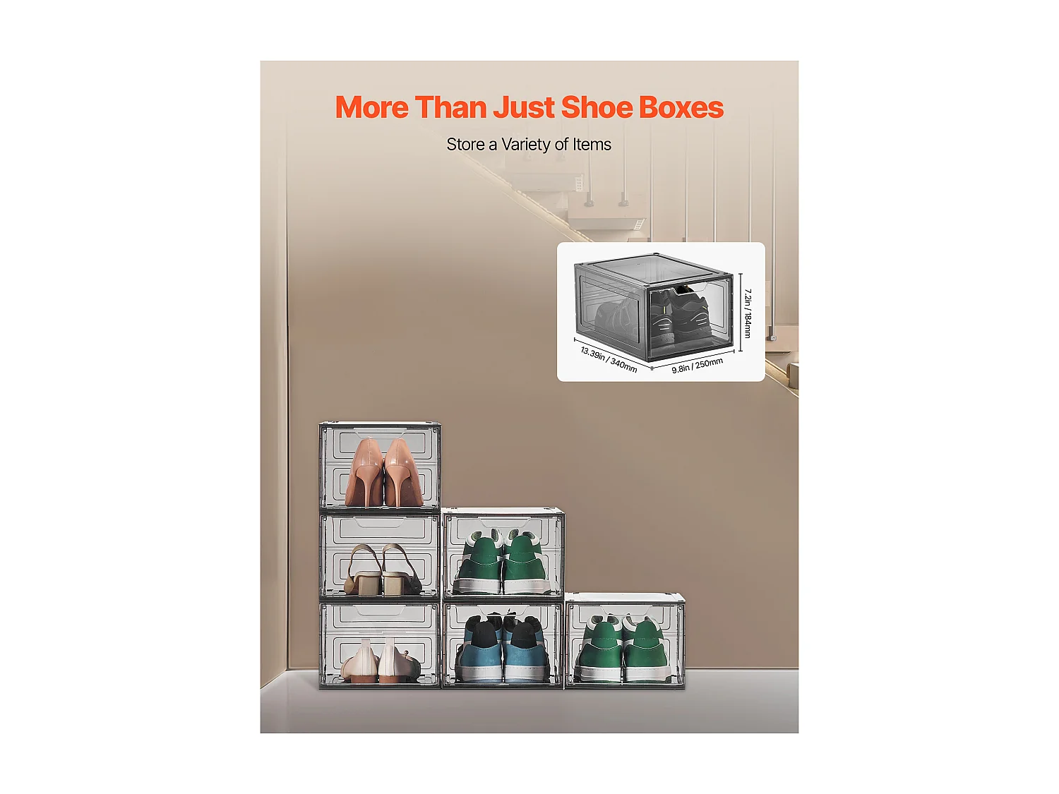 Cajas de Zapatos Apilables SucceBuy Lote de 6, Adecuadas para Tallas hasta US 13, de Plástico Robusto con Puerta Magnética, Ideales para Tacones