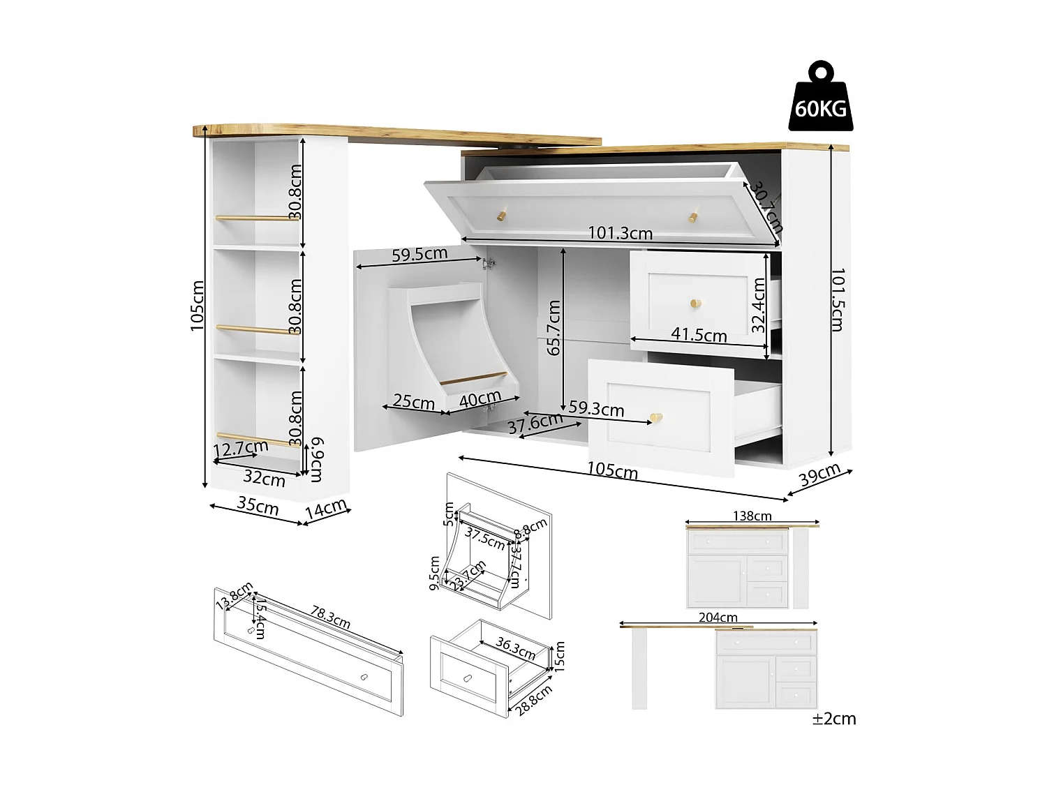 Ausziehbarer Bartisch mit Stauraum(weiß)Küchenschrank,Sideboard mit Snackregal,Teleskopischer Bartisch,Stehtisch Bistrotisch Hochtisch Kücheninsel
