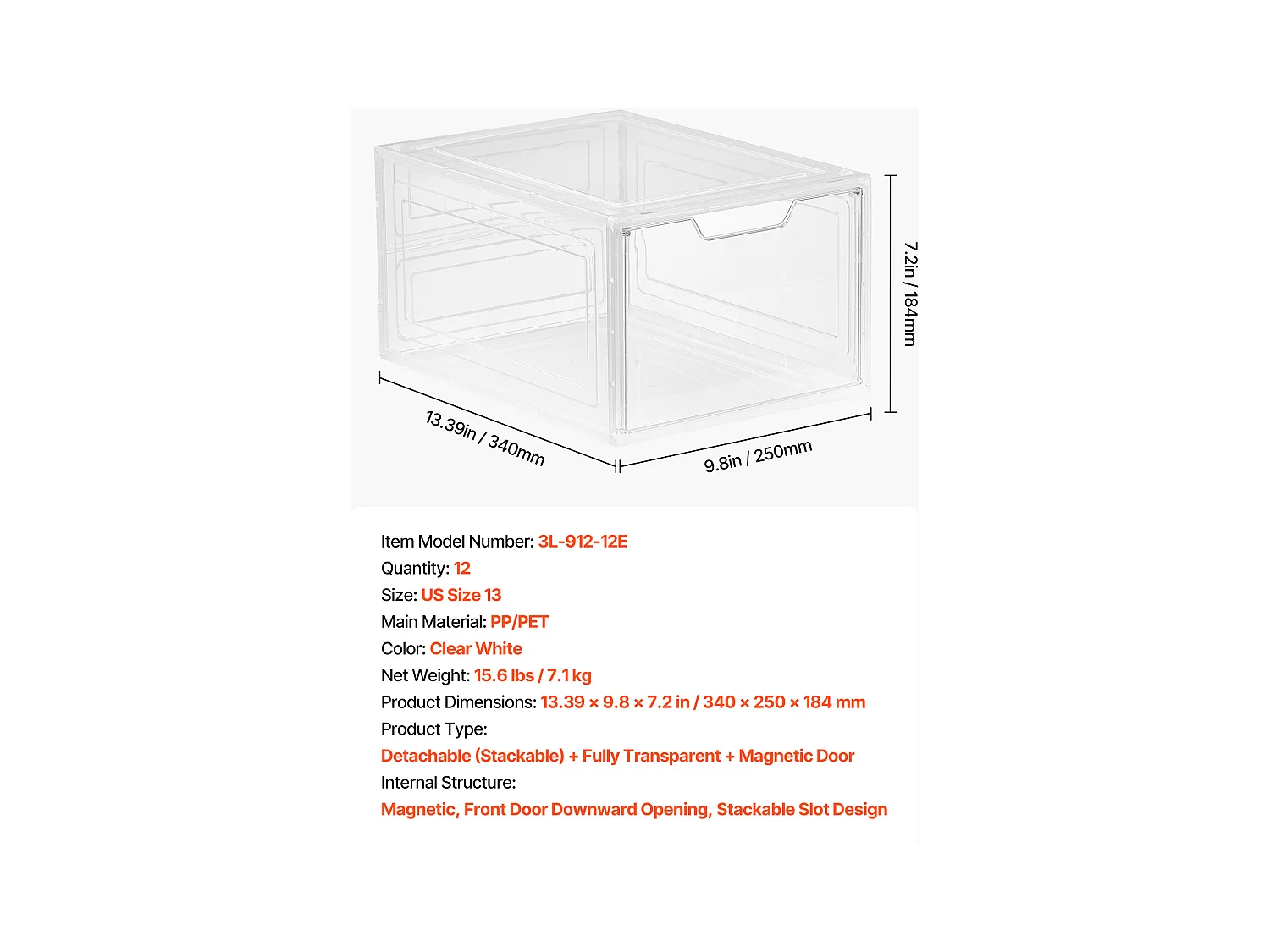 Boîtes à Chaussures Empilables SucceBuy Lot de 12, Adaptées aux Pointures jusqu'à US 13, en Plastique Durable avec Porte Magnétique, Idéales pour Talons