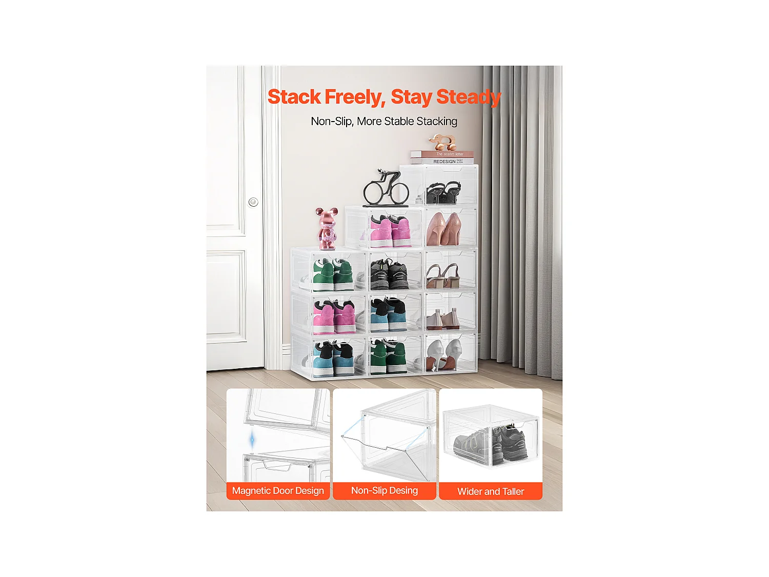 Boîtes à Chaussures Empilables SucceBuy Lot de 12, Adaptées aux Pointures jusqu'à US 13, en Plastique Durable avec Porte Magnétique, Idéales pour Talons