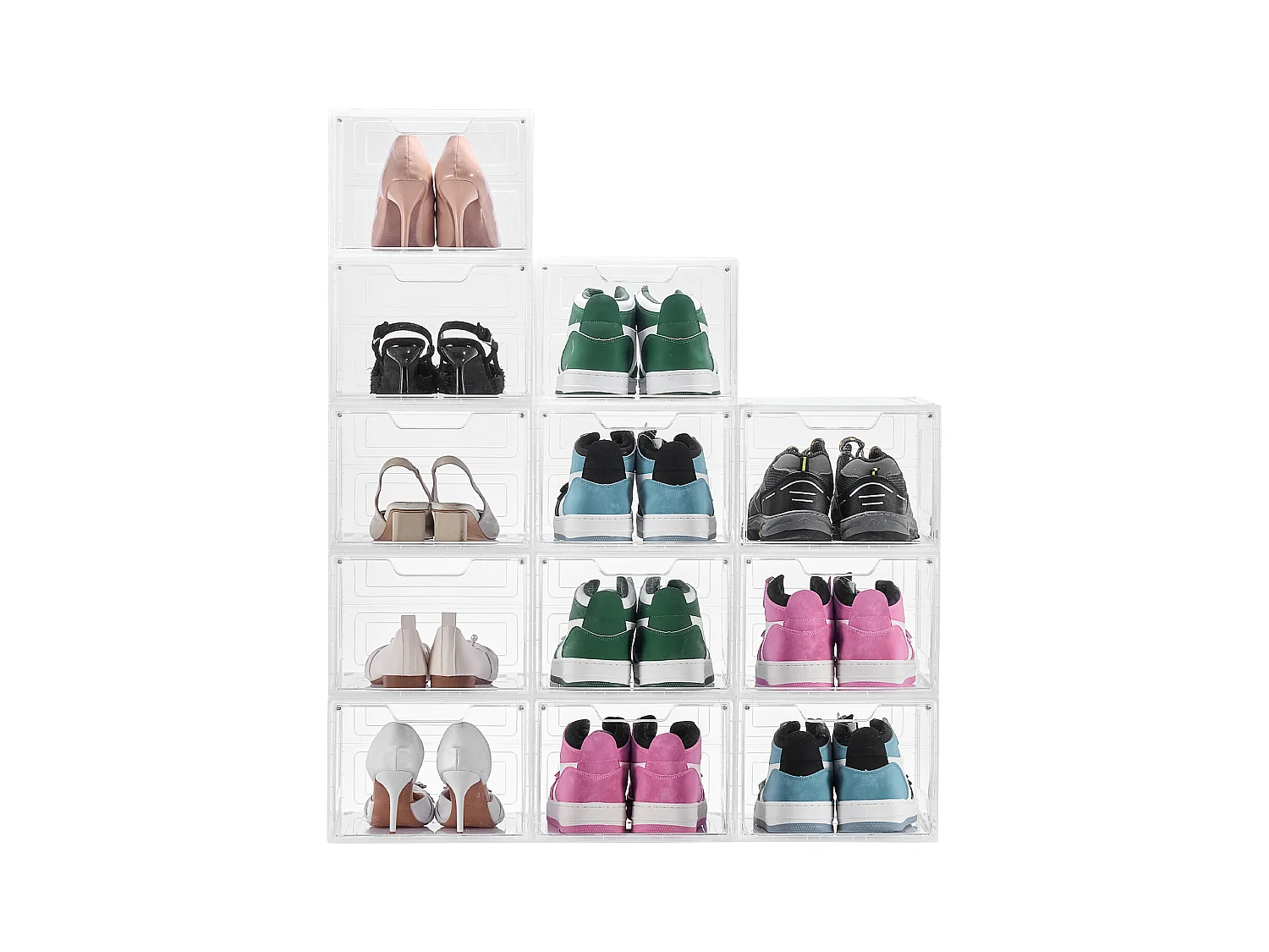 Boîtes à Chaussures Empilables SucceBuy Lot de 12, Adaptées aux Pointures jusqu'à US 13, en Plastique Durable avec Porte Magnétique, Idéales pour Talons