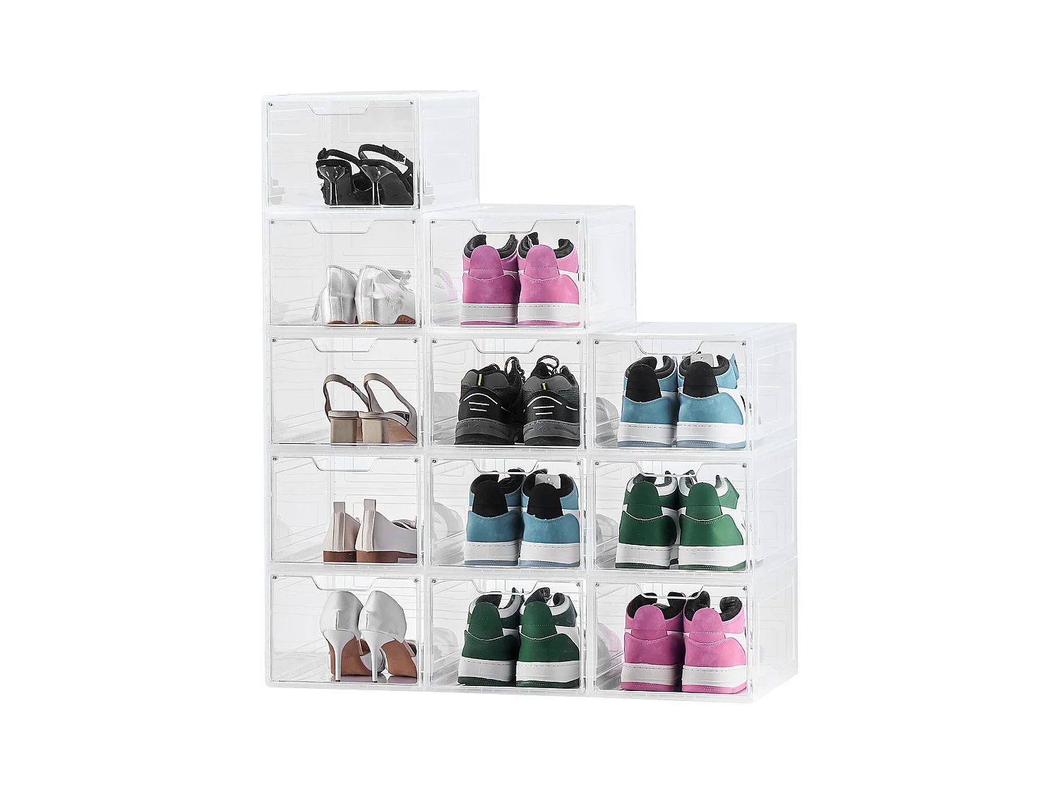 Boîtes à Chaussures Empilables SucceBuy Lot de 12, Adaptées aux Pointures jusqu'à US 13, en Plastique Durable avec Porte Magnétique, Idéales pour Talons