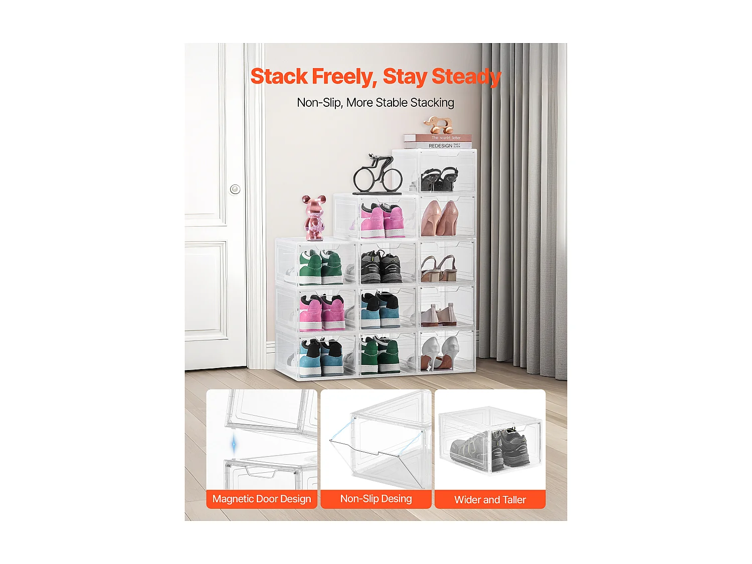 Boîtes à Chaussures Empilables SucceBuy Lot de 12, Adaptées aux Pointures jusqu'à US 13, en Plastique Durable avec Porte Magnétique, Idéales pour Talons