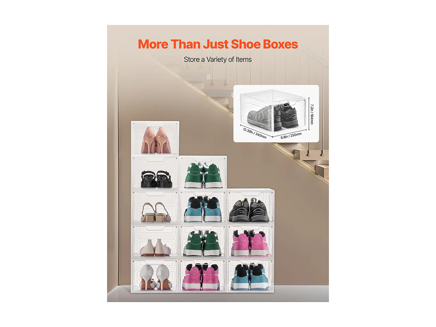 Boîtes à Chaussures Empilables SucceBuy Lot de 12, Adaptées aux Pointures jusqu'à US 13, en Plastique Durable avec Porte Magnétique, Idéales pour Talons