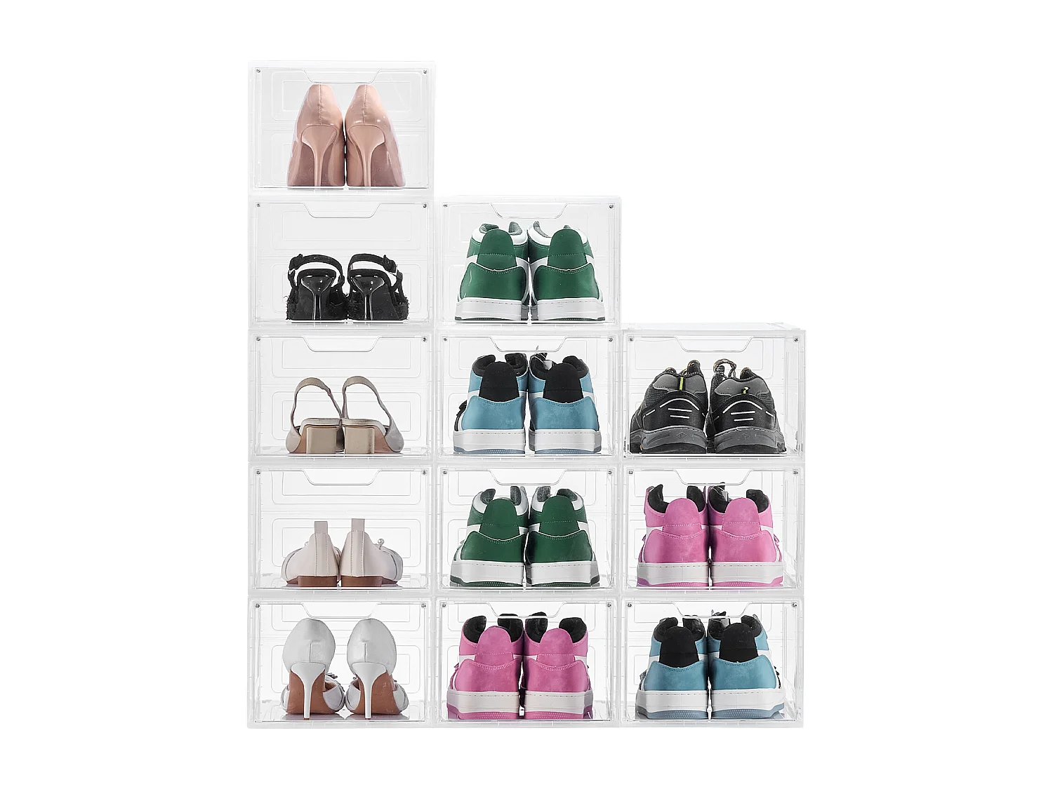 Boîtes à Chaussures Empilables SucceBuy Lot de 12, Adaptées aux Pointures jusqu'à US 13, en Plastique Durable avec Porte Magnétique, Idéales pour Talons