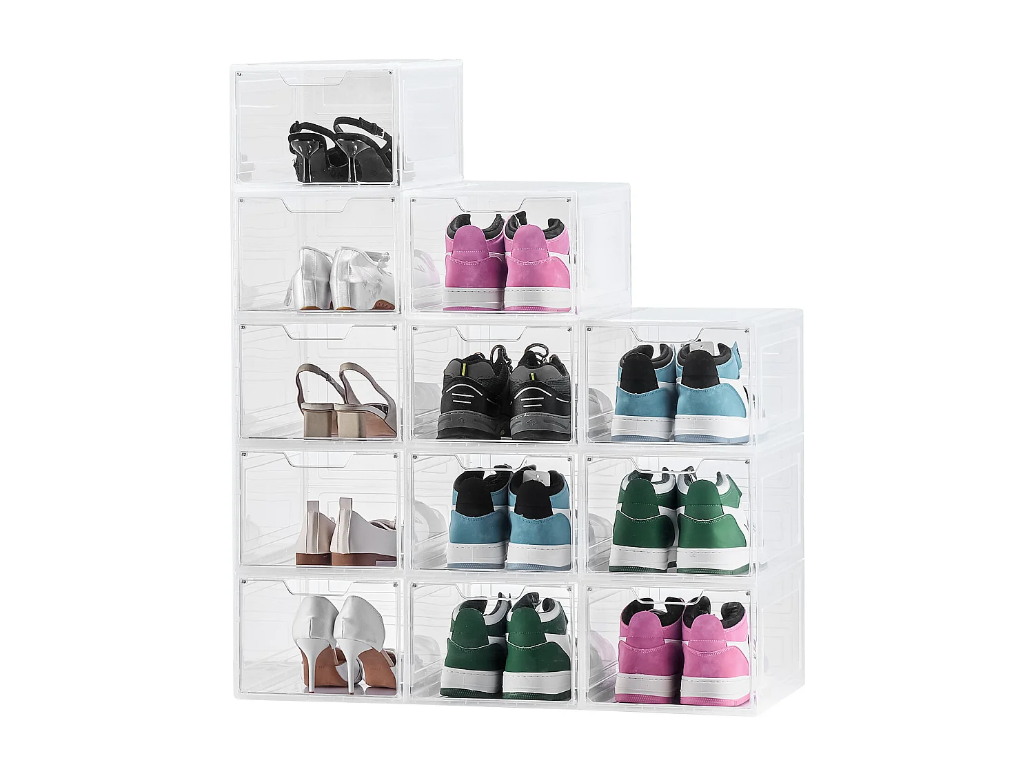 Boîtes à Chaussures Empilables SucceBuy Lot de 12, Adaptées aux Pointures jusqu'à US 13, en Plastique Durable avec Porte Magnétique, Idéales pour Talons