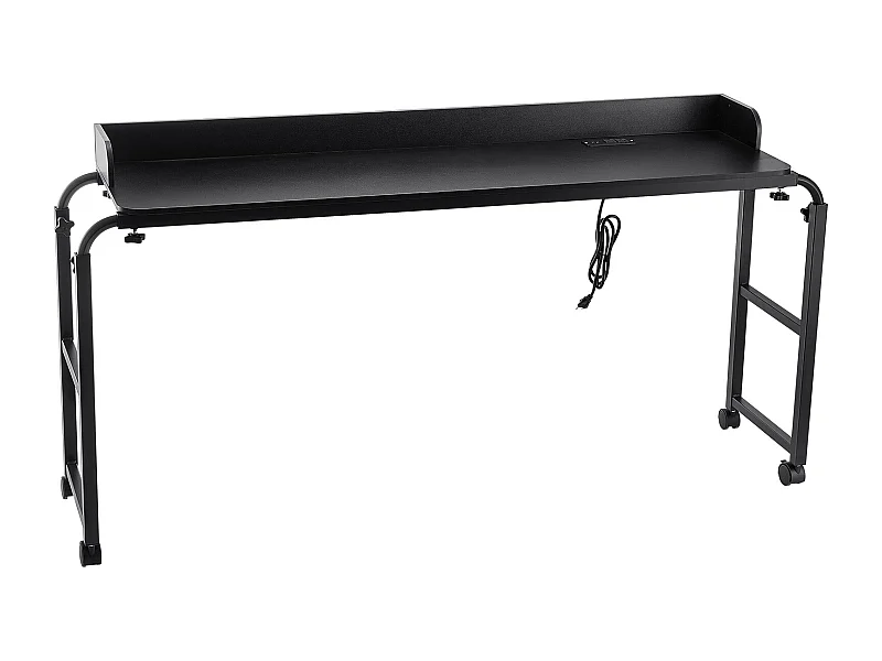 Mobiele Bedtafel Bijzettafel SucceBuy, met 4 Wielen en Stopcontact, in Hoogte Verstelbaar Bureau Boven het Bed voor Thuis, Kantoor, Zwart