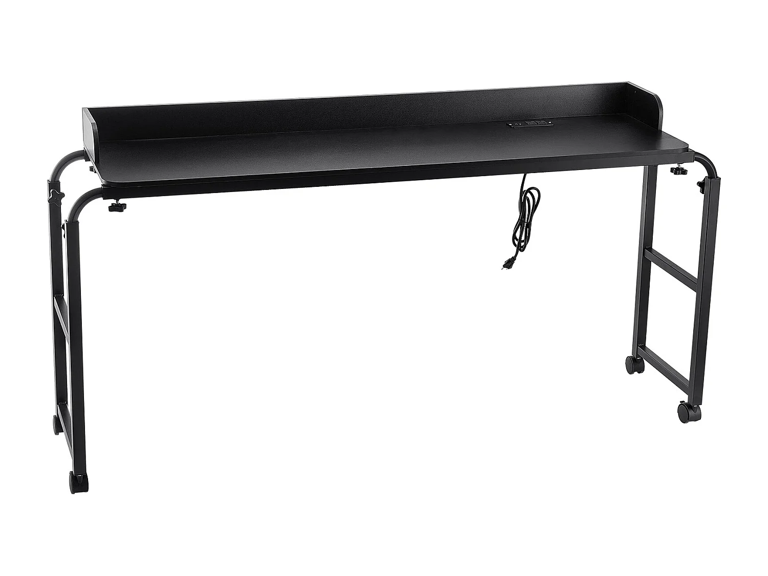 Mobiele Bedtafel Bijzettafel SucceBuy, met 4 Wielen en Stopcontact, in Hoogte Verstelbaar Bureau Boven het Bed voor Thuis, Kantoor, Zwart