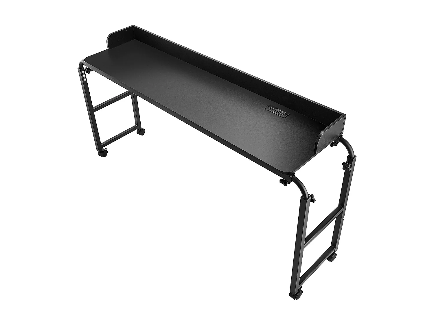 Table de Lit Mobile SucceBuy, Table d'Appoint avec 4 Roulettes et Prise de Courant, Bureau au-Dessus du Lit Réglable en Hauteur, pour Maison, Bureau, Noir