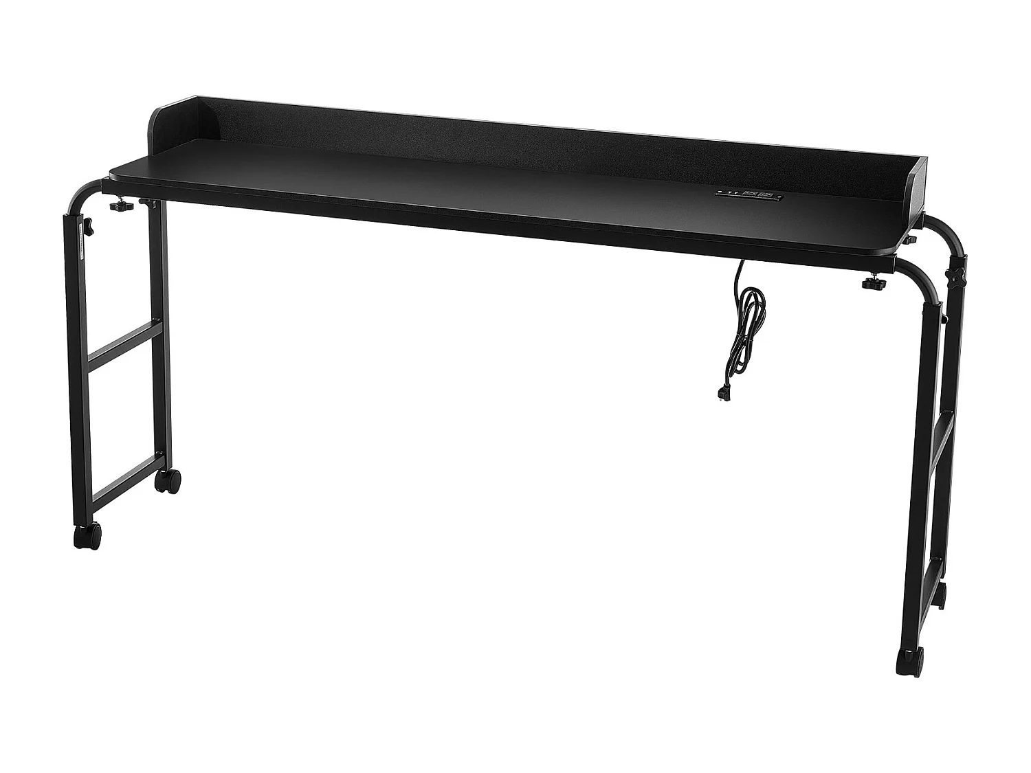 Table de Lit Mobile SucceBuy, Table d'Appoint avec 4 Roulettes et Prise de Courant, Bureau au-Dessus du Lit Réglable en Hauteur, pour Maison, Bureau, Noir