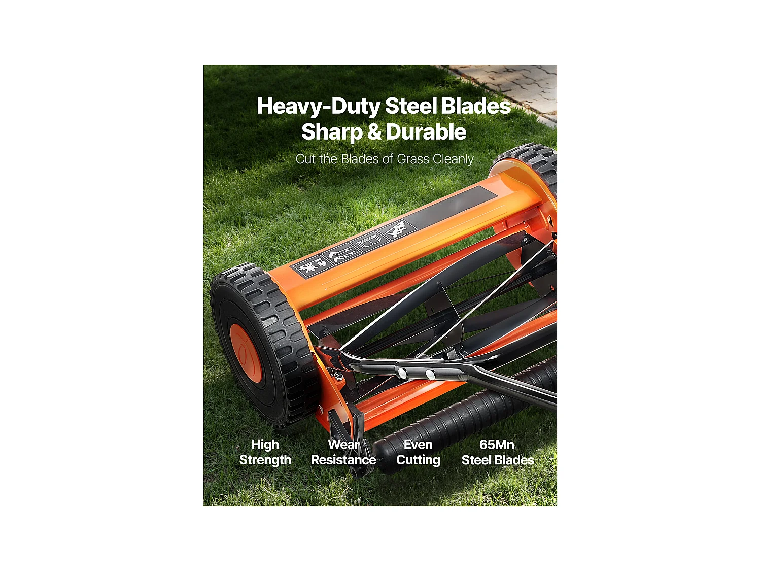 Tondeuse à Gazon SucceBuy Manuelle, Largeur de Coupe 35cm, 5 Lames en Acier, Hauteur de Coupe Ajustable de 1.5 à 4.5 cm, Équipée d'un Bac de Ramassage