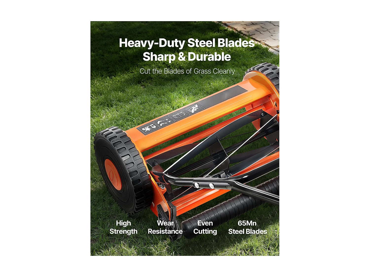 Tondeuse à Gazon SucceBuy Manuelle, Largeur de Coupe 35cm, 5 Lames en Acier, Hauteur de Coupe Ajustable de 1.5 à 4.5 cm, Équipée d'un Bac de Ramassage