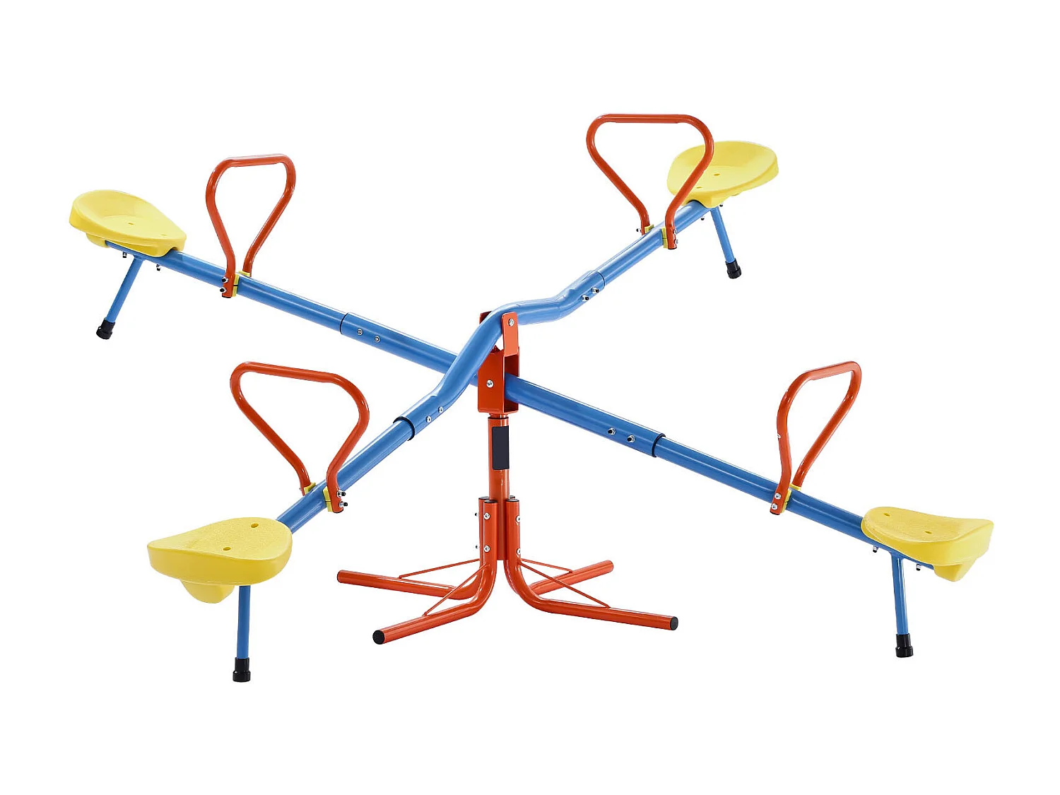 Balançoire à Bascule SucceBuy pour Enfants, Capacité de 49,9 kg par Siège, Équipée de Poignées Ergonomiques, Pieds de Support à 4 Branches, Rotation à 360°