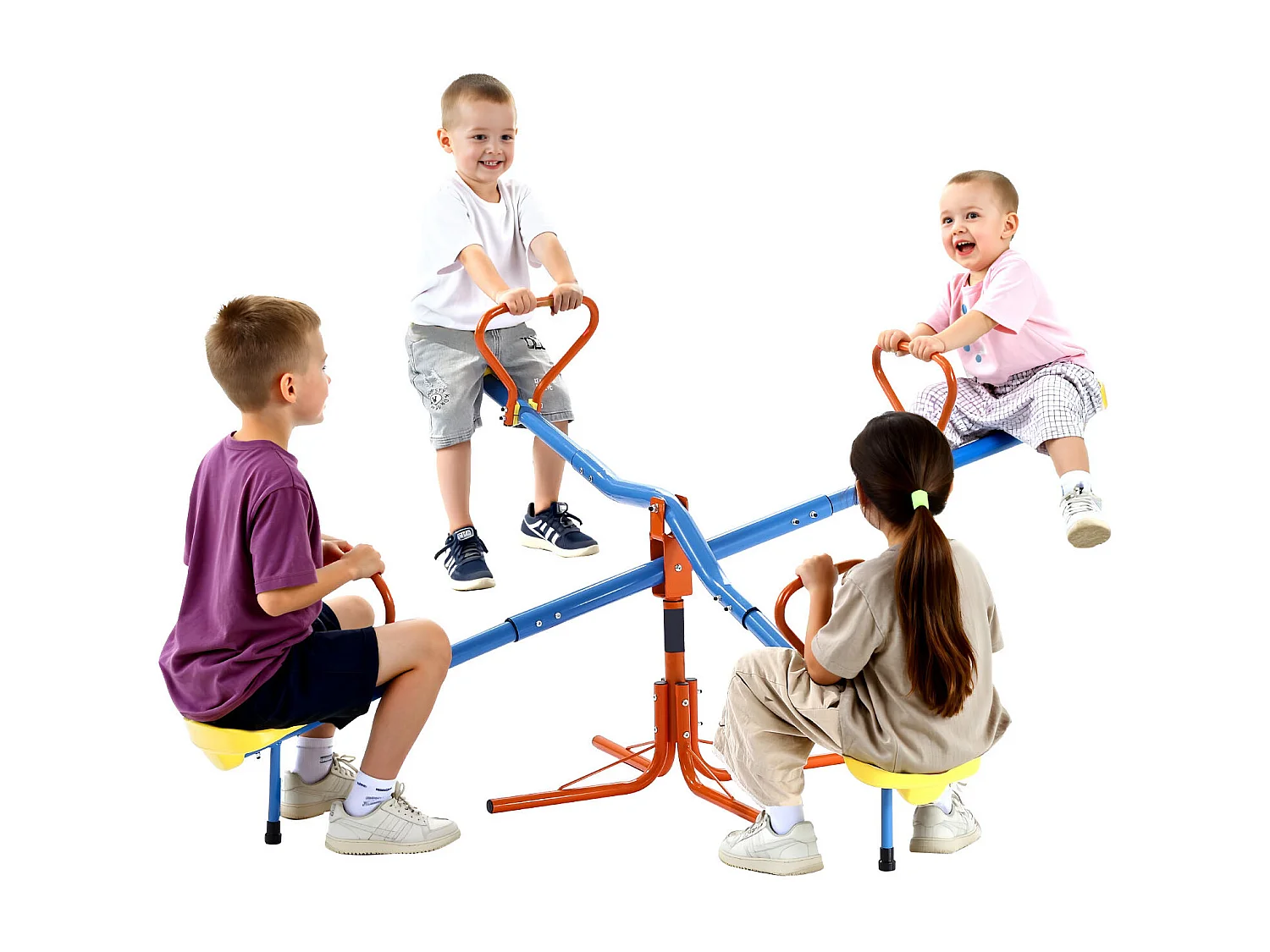 Balanço de Gangorra SucceBuy para Crianças, Capacidade 49,9 kg por Assento, Equipado com Alças Ergonômicas, Pés de Suporte de 4 Ramos, Rotação 360°