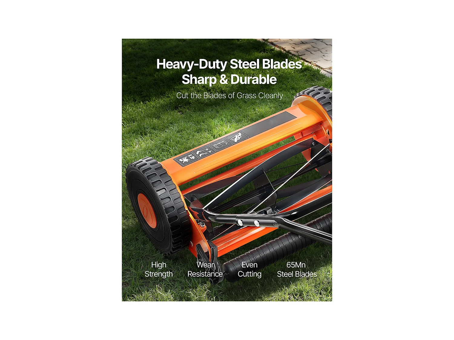 Tondeuse à Gazon SucceBuy Manuelle, Largeur de Coupe 40cm, Équipée de 5 Lames en Acier, sans Moteur, Hauteur de Coupe Ajustable de 1.5 à 4.5 cm