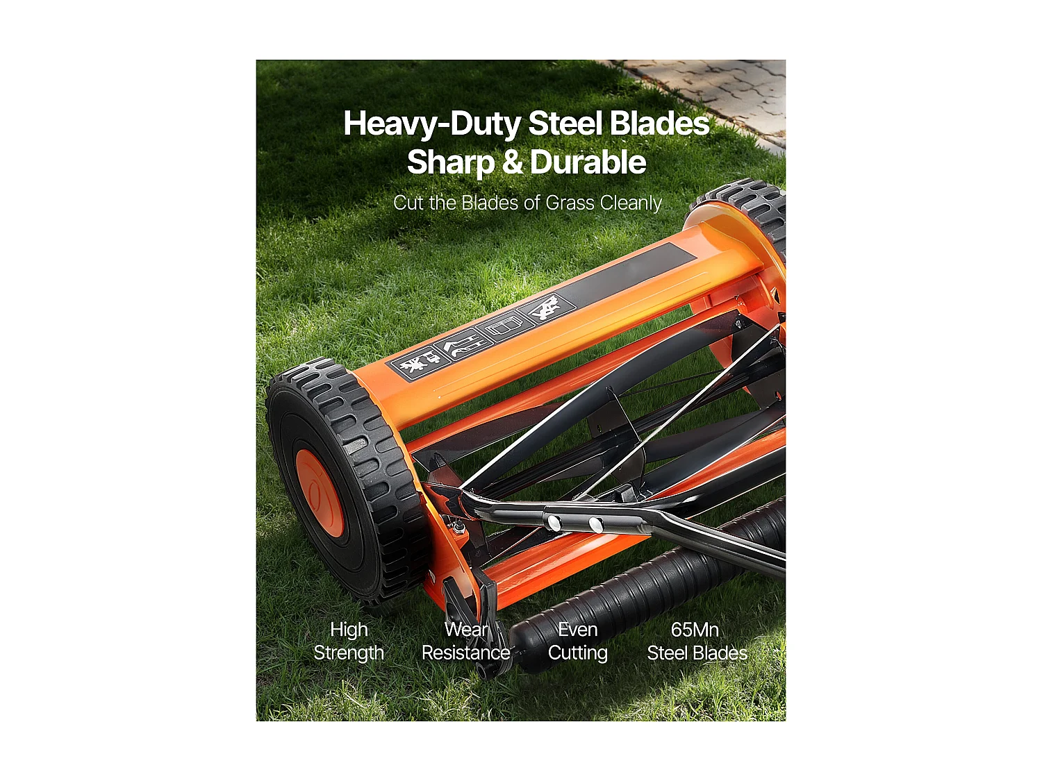 Tondeuse à Gazon SucceBuy Manuelle, Largeur de Coupe 40cm, Équipée de 5 Lames en Acier, sans Moteur, Hauteur de Coupe Ajustable de 1.5 à 4.5 cm