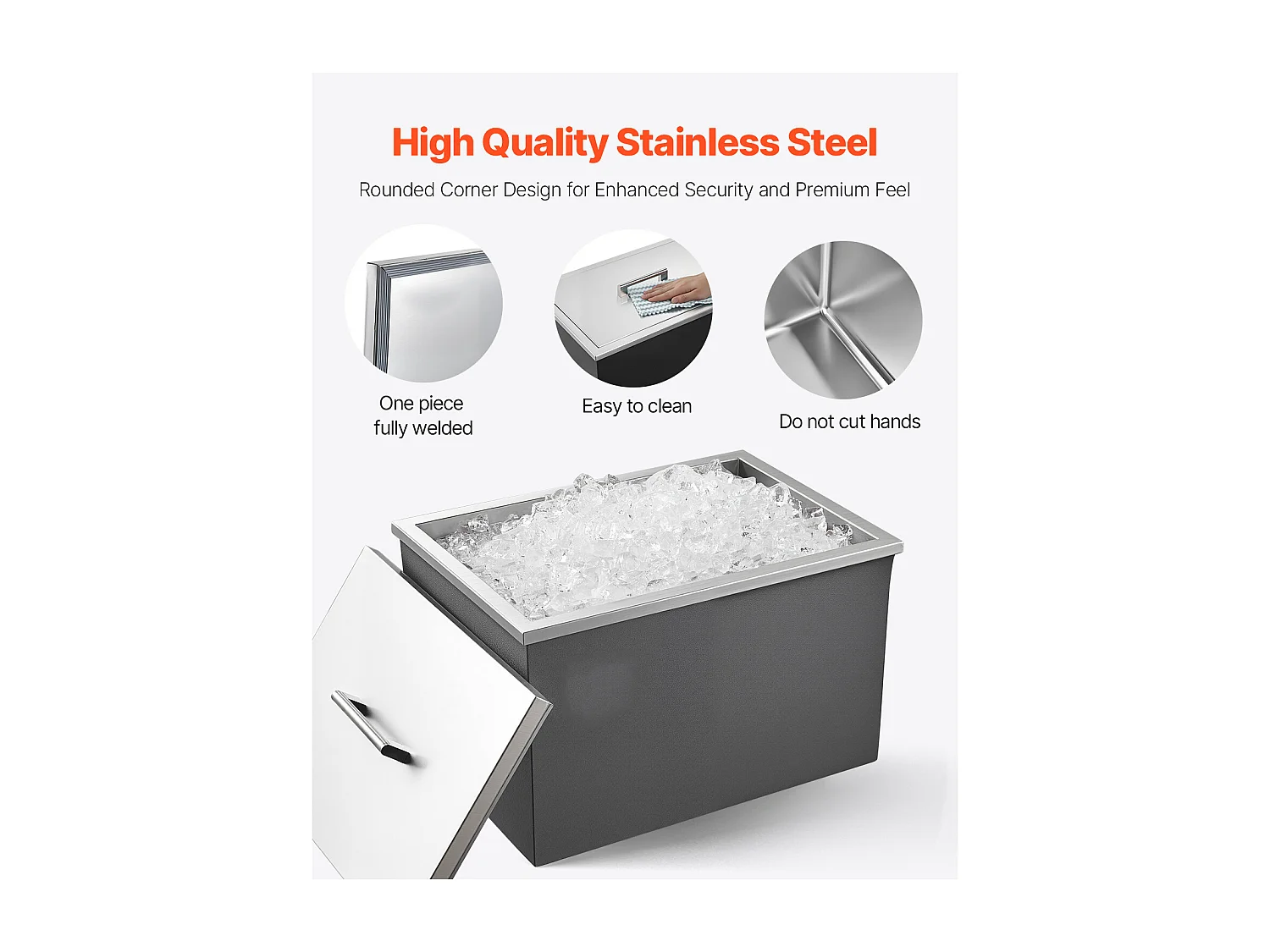 Glacière Encastrable SucceBuy en Acier Inoxydable, 50,8 x 35,5 x 30,6 cm, Bac à Glace Commercial de 30 L pour l'Extérieur, pour Vin et Bière Frais