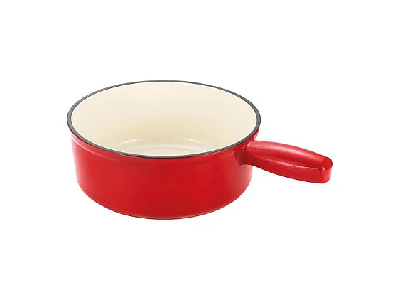 Poêlon à Fondue en Fonte Émaillée Rouge 20cm - Pour Fromages et Fondue Savoyarde