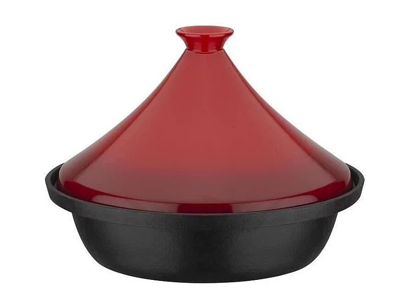 Tajine fonte massive - GSW - 30 x 22 cm - Couvercle céramique - Induction - Rouge
