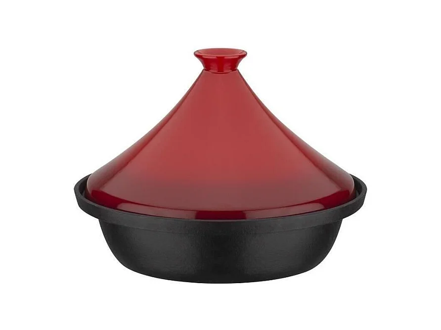 Tajine fonte massive - GSW - 30 x 22 cm - Couvercle céramique - Induction - Rouge