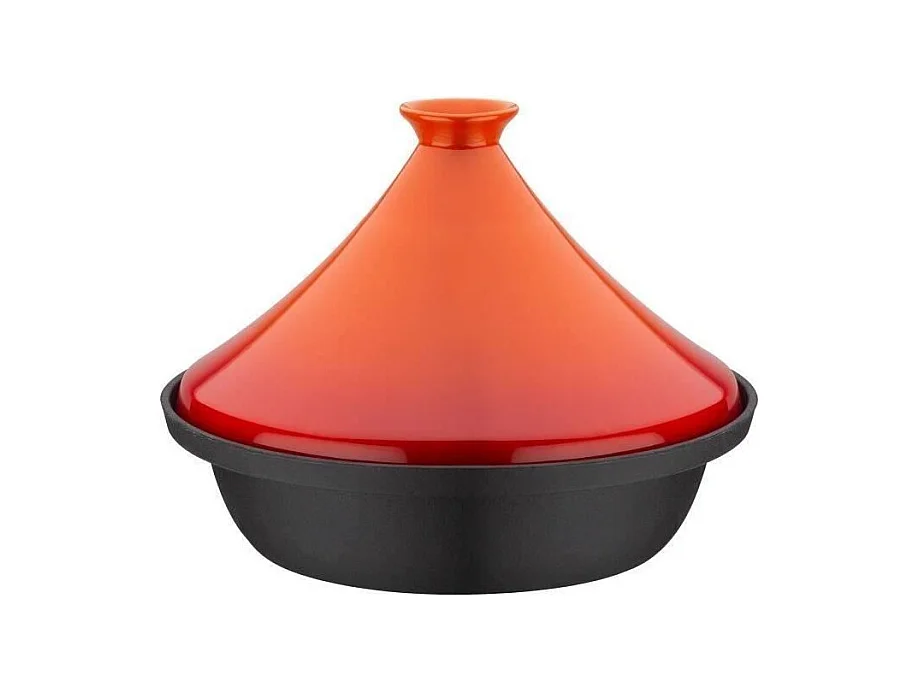 Tajine fonte massive - GSW - 30 x 22 cm - Couvercle céramique - Induction - Orange