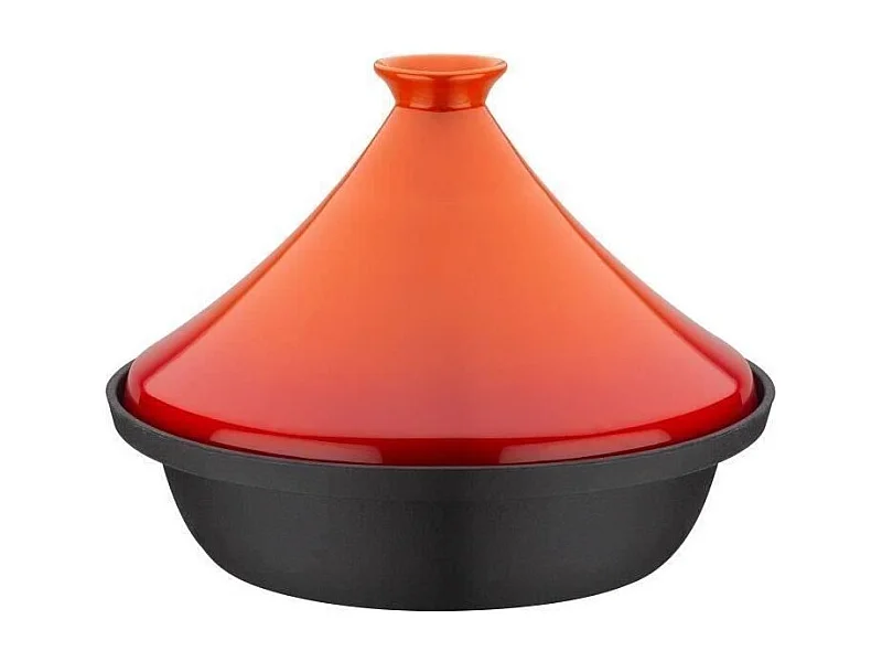 Tajine fonte massive - GSW - 30 x 22 cm - Couvercle céramique - Induction - Orange
