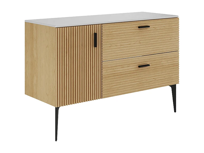 Mobile sottolavabo striato su piedini con ripiano - 1 anta e 2 cassetti - Naturale chiaro - 120 cm - SARONE