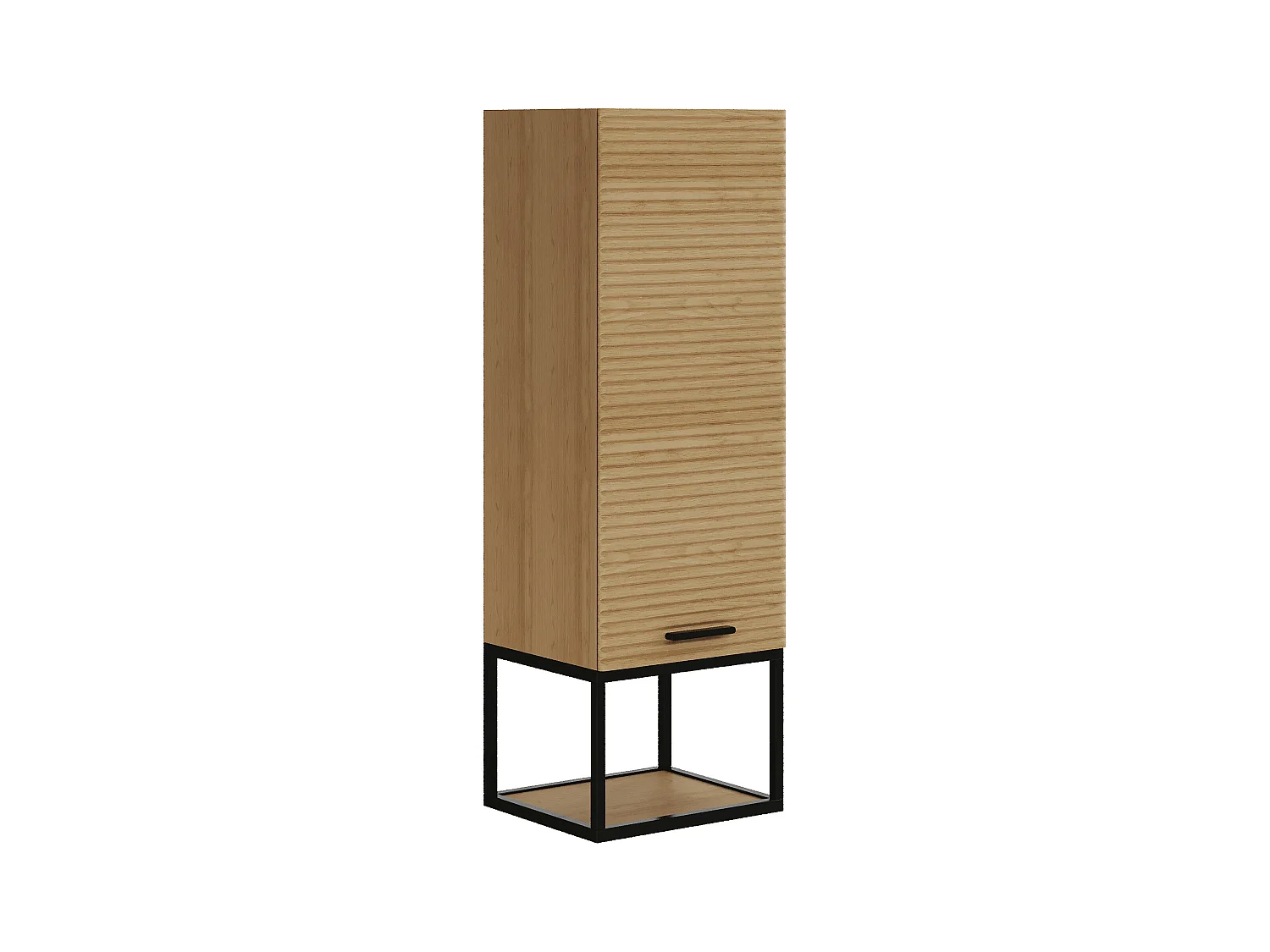 Mueble para baño suspendido estriado con lavabo sobre encimera y columna con hueco - 1 puerta y 2 cajones - Natural claro - 120 cm - SARONE