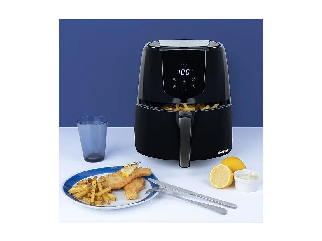 H.KoeNIG FRY800 - Friteuse sans huile - 4L - 7 programmes - 1400W - 80? a 200?C - Minuteur 60min - Arret automatique - Noir