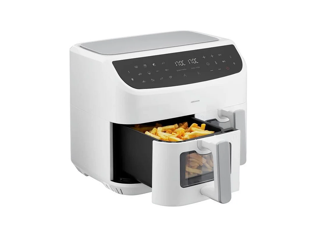 Friteuse a Air Chaud - MEDION - P20 XXL Twin - 2600 W - 2 paniers - 9 programmes - Blanc