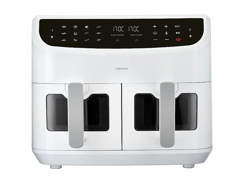 Friteuse a Air Chaud - MEDION - P20 XXL Twin - 2600 W - 2 paniers - 9 programmes - Blanc