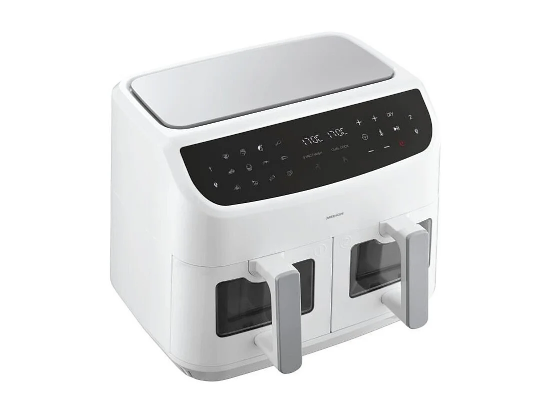Friteuse a Air Chaud - MEDION - P20 XXL Twin - 2600 W - 2 paniers - 9 programmes - Blanc