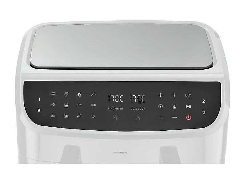 Friteuse a Air Chaud - MEDION - P20 XXL Twin - 2600 W - 2 paniers - 9 programmes - Blanc