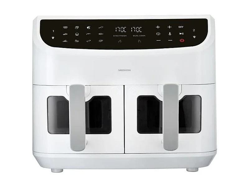 Friteuse a Air Chaud - MEDION - P20 XXL Twin - 2600 W - 2 paniers - 9 programmes - Blanc