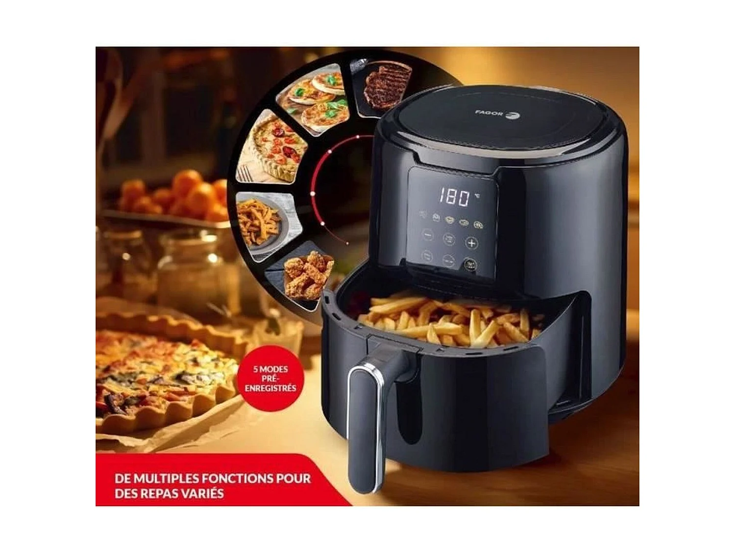 Friteuse sans huile - FAGOR - Airfryer FG4210 - 4.2 L - 1300 W - Ecran tactile - 5 pré-réglages de cuisson - Minuterie - Noir