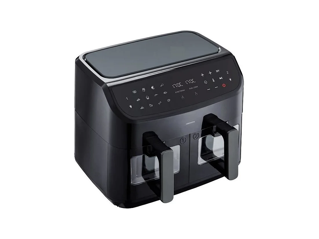 Friteuse a Air Chaud - MEDION - P20 XXL Twin - 2600 W - 2 paniers - 9 programmes - Noir