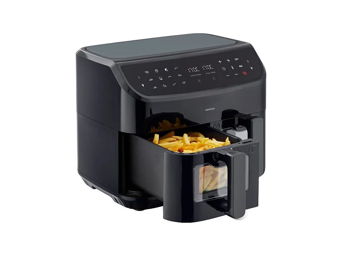 Friteuse a Air Chaud - MEDION - P20 XXL Twin - 2600 W - 2 paniers - 9 programmes - Noir