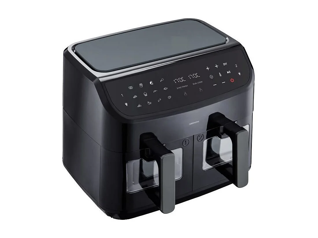 Friteuse a Air Chaud - MEDION - P20 XXL Twin - 2600 W - 2 paniers - 9 programmes - Noir