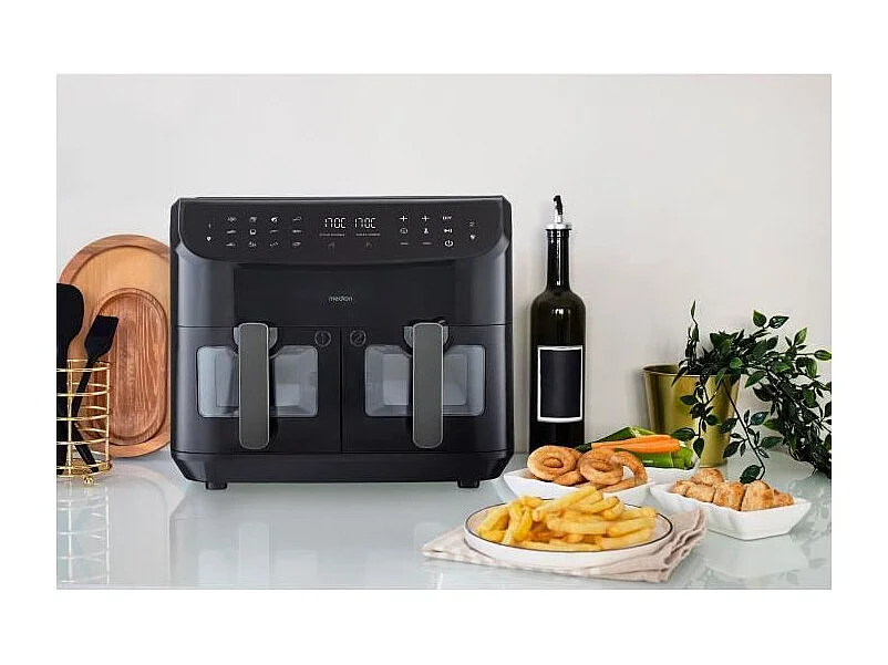 Friteuse a Air Chaud - MEDION - P20 XXL Twin - 2600 W - 2 paniers - 9 programmes - Noir