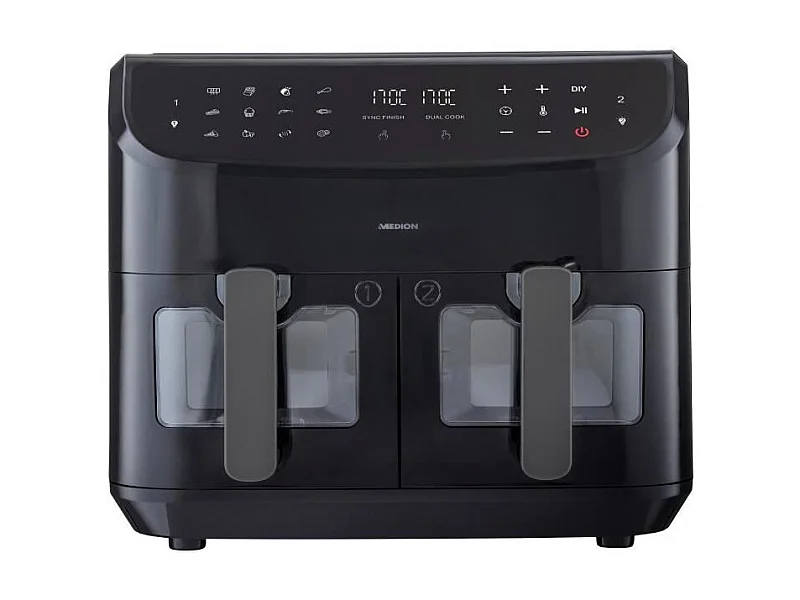 Friteuse a Air Chaud - MEDION - P20 XXL Twin - 2600 W - 2 paniers - 9 programmes - Noir