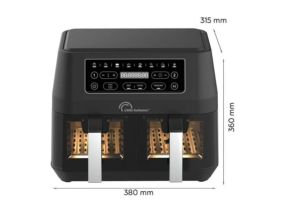 Friteuse diététique - LITTLE BALANCE - 8765 - Crousty light duo - 9 L - 2460 W - 9 programmes - Noir