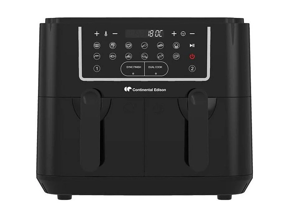 Friteuse a Air Sans huile CONTINENTAL EDISON - RFRSH24002CB - 9 L - Double bacs - 2400W - Noir