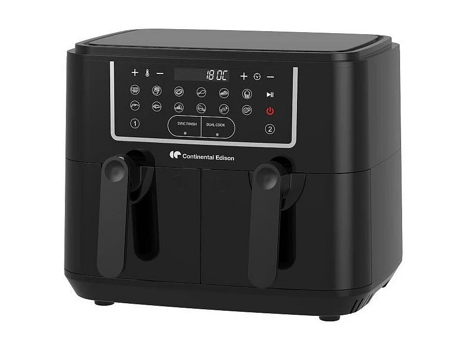 Friteuse a Air Sans huile CONTINENTAL EDISON - RFRSH24002CB - 9 L - Double bacs - 2400W - Noir