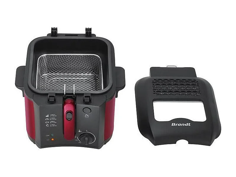 Friteuse électrique - BRANDT - FRI25R - Cuve fixe - 2,5 L d'huile + 1kg de frites - Hublot de contrôle - Rouge / Noir