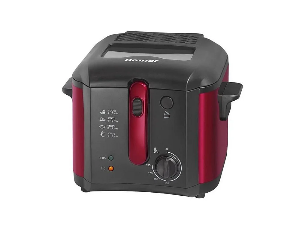 Friteuse électrique - BRANDT - FRI25R - Cuve fixe - 2,5 L d'huile + 1kg de frites - Hublot de contrôle - Rouge / Noir