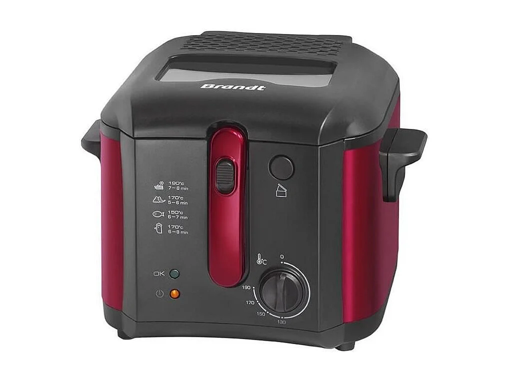 Friteuse électrique - BRANDT - FRI25R - Cuve fixe - 2,5 L d'huile + 1kg de frites - Hublot de contrôle - Rouge / Noir
