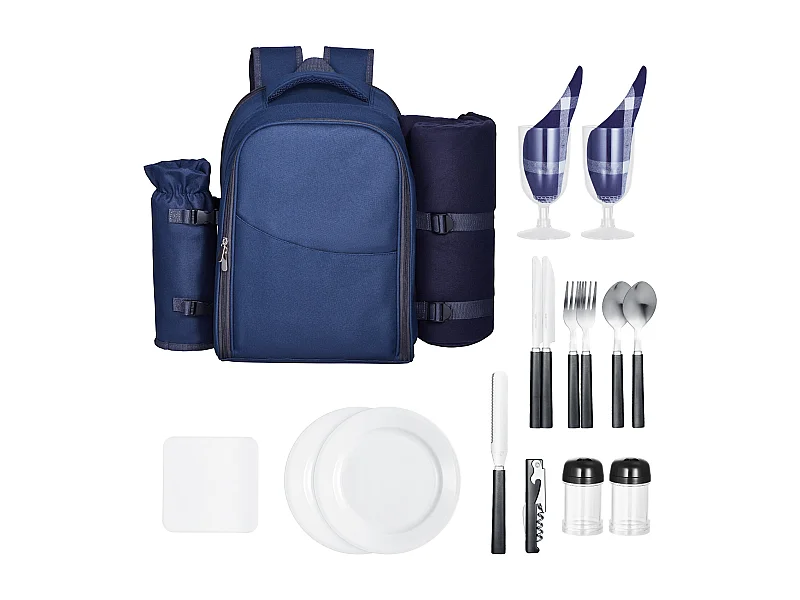 Sac à Dos Isotherme SucceBuy pour 2 Personnes, Sac à Dos de Pique-nique avec Compartiment Isotherme, Randonnée Camping, Bleu Marine