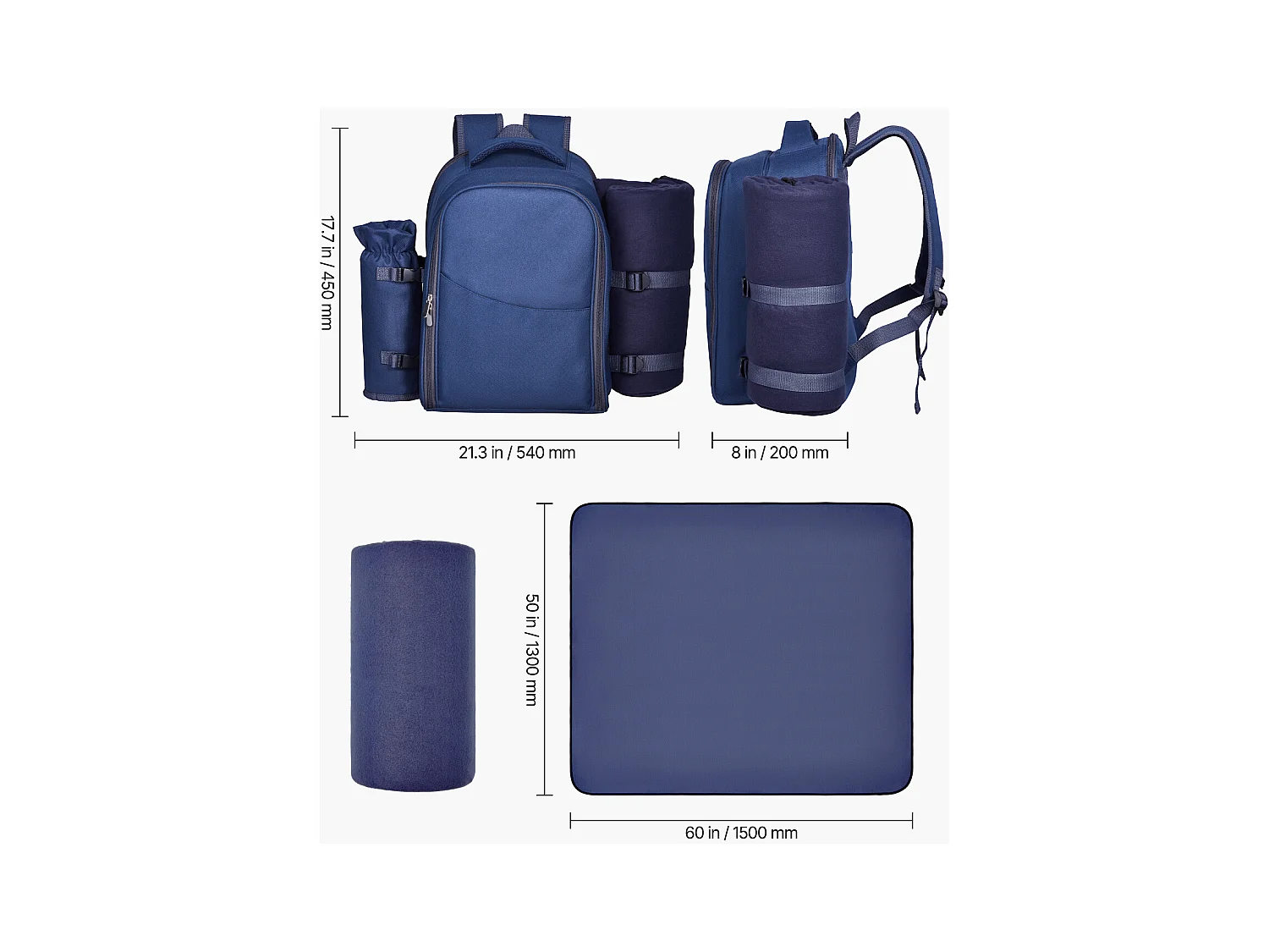 Sac à Dos Isotherme SucceBuy pour 2 Personnes, Sac à Dos de Pique-nique avec Compartiment Isotherme, Randonnée Camping, Bleu Marine