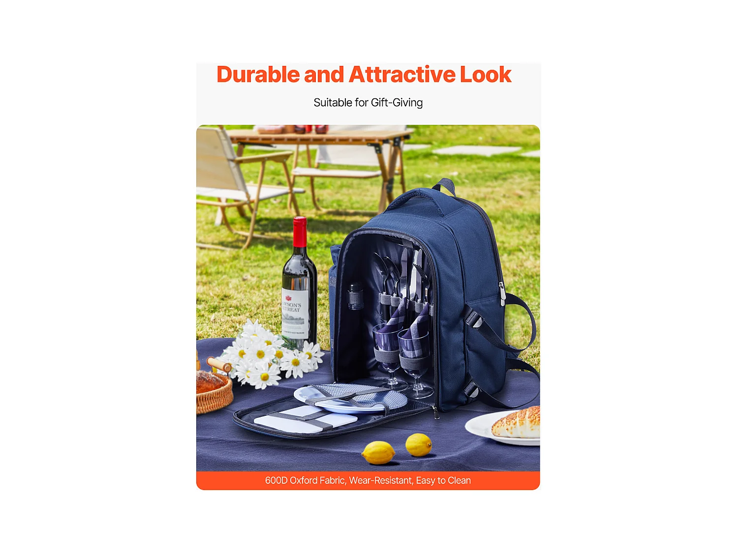 Sac à Dos Isotherme SucceBuy pour 2 Personnes, Sac à Dos de Pique-nique avec Compartiment Isotherme, Randonnée Camping, Bleu Marine