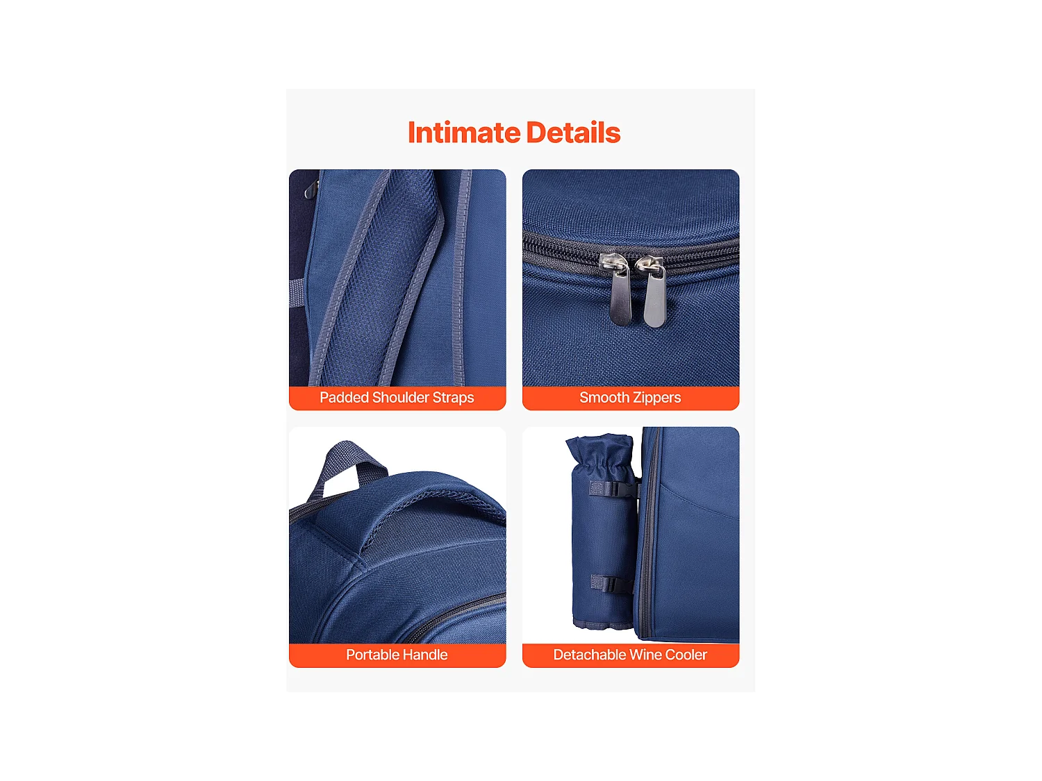 Sac à Dos Isotherme SucceBuy pour 2 Personnes, Sac à Dos de Pique-nique avec Compartiment Isotherme, Randonnée Camping, Bleu Marine